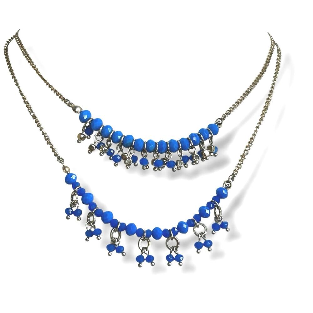 Cobalt Royal Blue Beaded Layered Necklace Convertible Choker Necklace Y2K Era